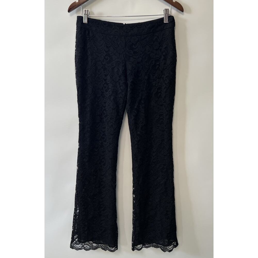 MODA International Womens‎ Black Lace Flare Pants Sz 4 Dark Romance Sexy Club